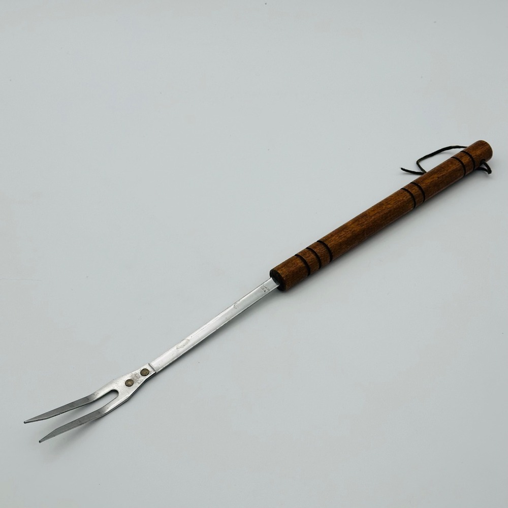 Heuck Vintage Stainless Steel Meat BBQ Fork Wood Handle USA Made